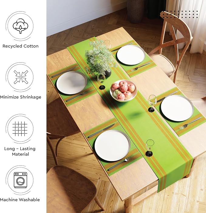 Encasa XO Table Runner, Yarn Dyed Ribbed Cotton 13"x72" | Ladder Green - Image 3