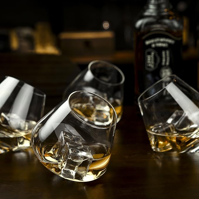 MyGift Spinning Whiskey Glasses Set of 4, Rotating Tilted Old Fashioned Bourbon - Image 6