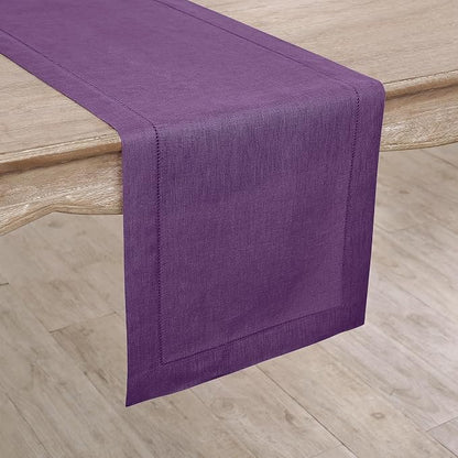 Solino Home 100% Linen Table Runner Purple, Classic Hemstitch 14 x 90 in | - Image 2