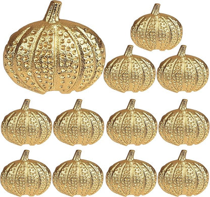 CLEENTABLE Napkin Rings Set of 12 - Pumpkin Elegant Napkin Holders Modern Serviette Buckles Metallic Adornment for Table Settings for Thanksgiving, Fall, Halloween & Holiday (Antique Gold)