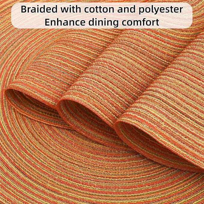 SHACOS Round Braided Placemats Set of 8 Fall Place Mats Washable Polyester 15 - Image 4
