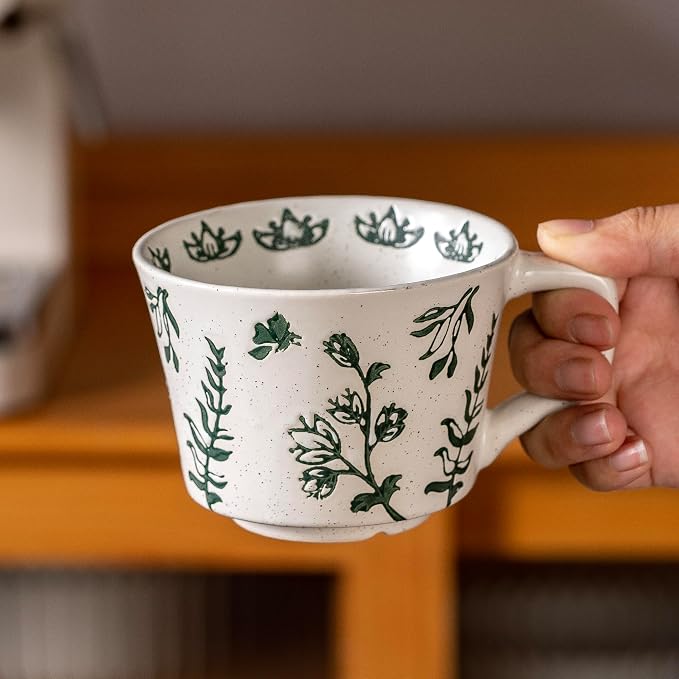 Ceramic Mugs 11 oz Set of 4, Unique Luxurious Stoneware Cups - Image 4