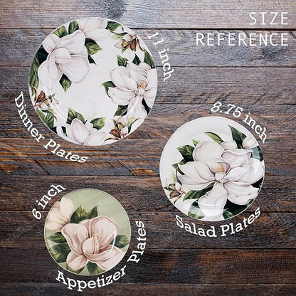 Bico Magnolia Floral Appetizer Plates Set of 6, 6 Inch Small Ceramic Dessert Plates for Snacks, Salad, Tablescape, Microwave and Dishwasher Safe, Gift for Housewarming and Thanksgiving