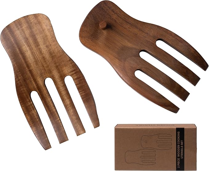 Wood Salad Hands for Tossing and Serving Salads, Wooden Salad Tongs for Salad by LEHAHA