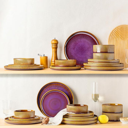 Ceramic Dinnerware Set for 4, 12-Piece Plates and Bowls Set | Lightweight - Image 7