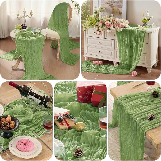 12 Pack Sage Green Cheesecloth Table Runner Boho Gauze Home Decor | 120 Inch - Image 8
