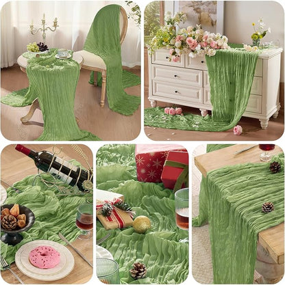 12 Pack Sage Green Cheesecloth Table Runner Boho Gauze Home Decor | 120 Inch - Image 8