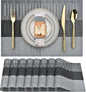 SLKQG Placemats Set of 8 - Easy Clean Washable Vinyl Placemats - Heat Resistant Placemats for Kitchen Table - PVC Table Mats for Dining Table (Black and Gray, 8)