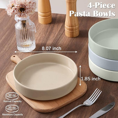 E-far Pasta Bowls Set of 4, 35oz Ceramic Large Salad Bowl Plates - Image 2
