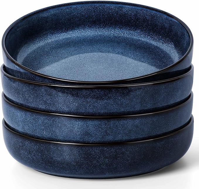 Herogo Stoneware Pasta Bowls Set of 4, Large Wide Shallow 37oz Plates and by Herogo