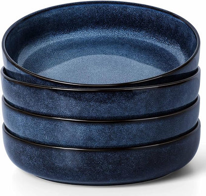 Herogo Stoneware Pasta Bowls Set of 4, Large Wide Shallow 37oz Plates and by Herogo