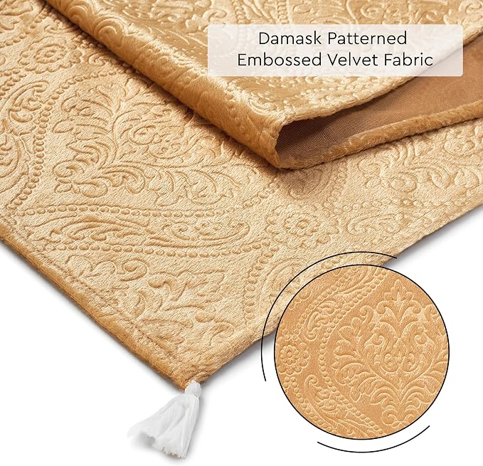 Encasa XO Table Runner, Embossed Velvet, Elegant 13"x94" | Gold, 175 GSM - Image 5