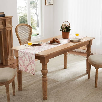 French Pastoral Farmhouse Table Runners, 13x72 Inch Rose Pink | 100% Organic - Image 3