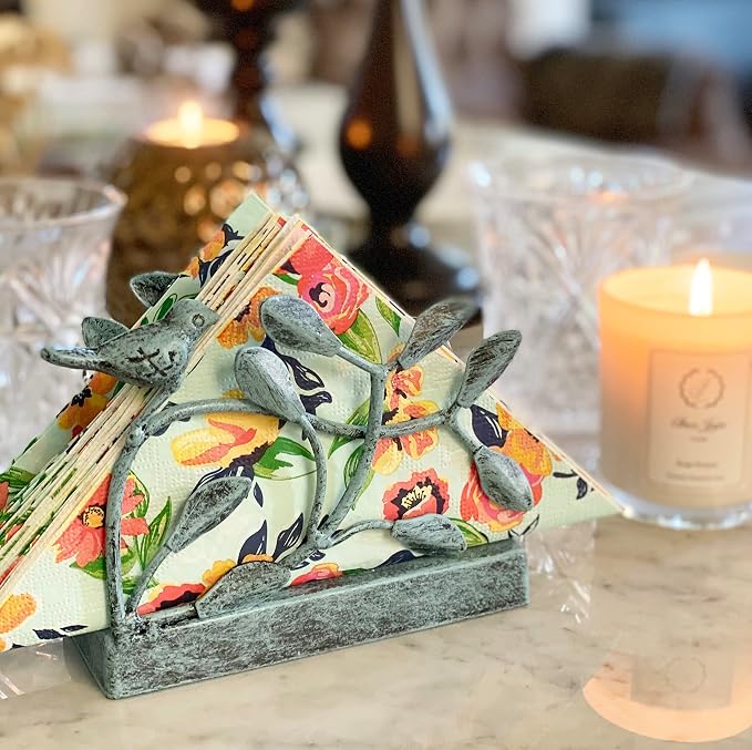 Antique Blue Bird Vertical Napkin Holder | Sturdy Paper Hand Towel Storage Tray - Image 4