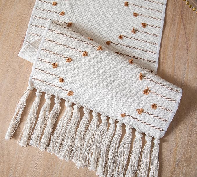 Boho Table Runner 13 x 108 Inch Long Natural Cotton Woven Runner - Image 5