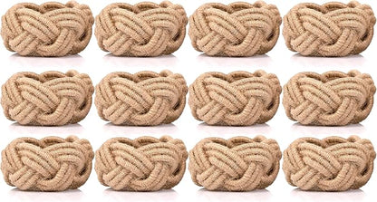 Nautical Jute Napkin Rings - Handmade Rustic Woven Coastal & Farmhouse Table Decor for Dining, Weddings, Parties & Home Entertaining - Napkin Rings Set of 12 (Brown) - ALPHA Living HOME