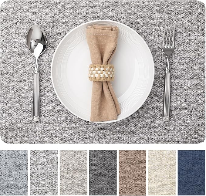 Faux Leather Placemats Set of 4 Vinyl Washable Wipeable Table Mats for Kitchen Dining Table Heat Resistant Waterproof Modern Indoor/Outdoor Placemats Non-Slip Easy Clean Place Mats (Mid Gray)