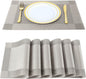 Placemats, Place Mats for Kitchen Dining Table, Heat-Resistant Anti-Skid Stain Washable PVC Table Mats, Easy to Cleaning Woven Vinyl Dinner Mats (Silver, 6 Pack)