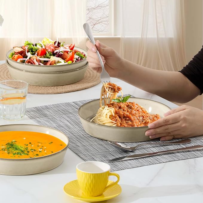 LIANYU 34oz Pasta Bowls Set of 4, 8.7’’ Wide Ceramic Bowl Plates | Shallow - Image 4