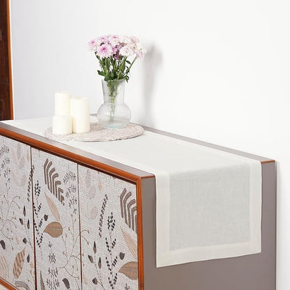 D'Moksha Homes Linen Ivory Table Runner 60 Inches - 100% Pure Linen Short Table Runner 14 x 60 Inch for Coffee Tables, Dresser, Valentines, Spring, Easter - Machine Washable
