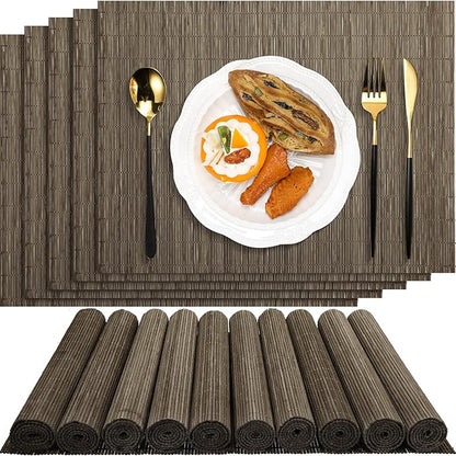 Set of 24 Bamboo Placemats 15.8x12 Inch Sushi Rolling Mat Japanese Style Wicker Placemats Washable Heat Resistant Table Mats for Dinner Kitchen Wedding Party(Light Brown)