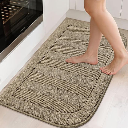 BEQHAUSE 24x40 Inch Kitchen Rug Mat Durable Kitchen Rugs Non-Slip Washable Absorbent Kitchen Mats for Floor Dirt-Resistant Semicircular Kitchen Mat (Beige)