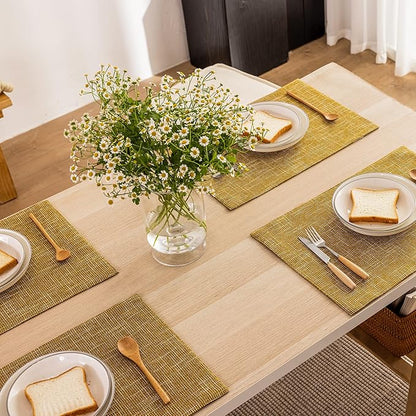 Kevin Textile Table Mats Set of 4 Heat Resistant Washable Placemats for Parties Buffet Dinner, 13 x 19 inches, Honey Yellow