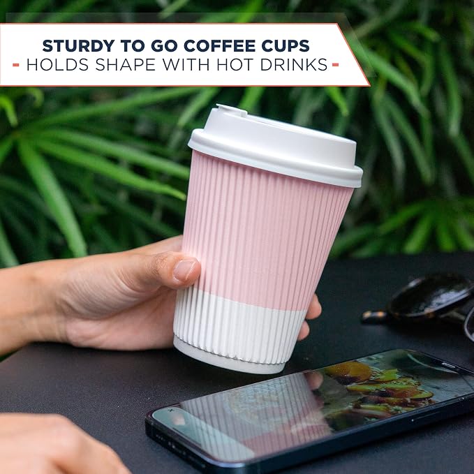 Disposable Coffee Cups With Lids - 12 oz To Go Coffee Cup With Lid. Durable - Image 6