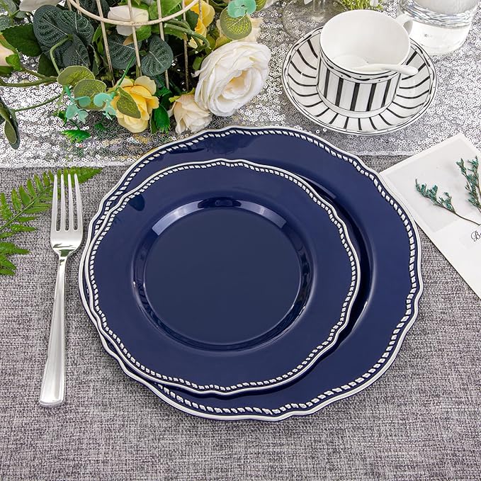 60 Pcs Blue Silver Dinner Plates - Image 3