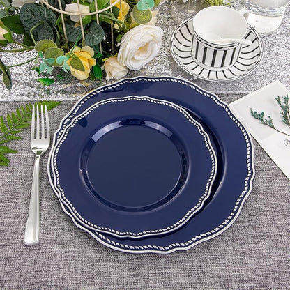 60 Pcs Blue Silver Dinner Plates - Image 3