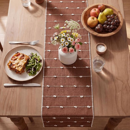 Artoid Mode Caramel Farbic Rustic Cotton Woven Table Runner, Farmhouse Fall - Image 4