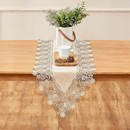 Natural Beige Floral Lace Table Runner Dresser Scarf | Lace Runner, Wedding & - Image 2