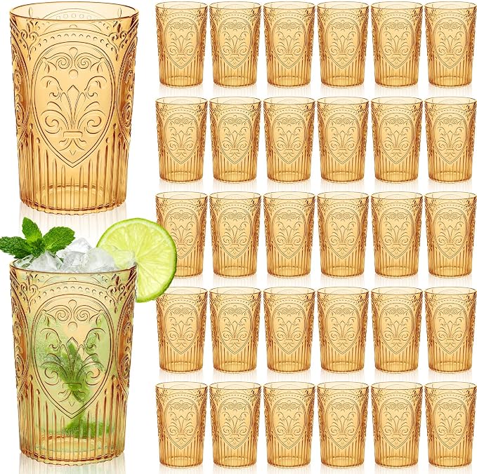 48 Pcs 16 oz Plastic Vintage Drinking Glasses Stemless Ribbed Highball Glasses by Unknown