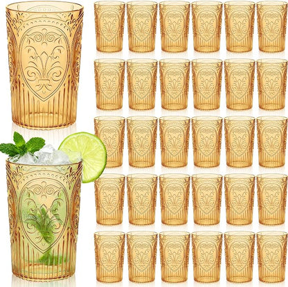 48 Pcs 16 oz Plastic Vintage Drinking Glasses Stemless Ribbed Highball Glasses by Unknown