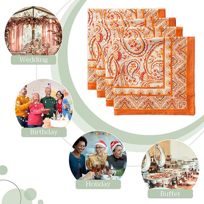 Maison d' Hermine Cloth Napkins Set of 4 100% Cotton for Thanksgiving Christmas Decorations Everyday Reusable Square Fall Napkins Cloth Washable Dinner Party (Palatial Paisley, 20"x20")