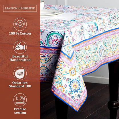 Maison d' Hermine Table Cloth Square Table 100% Cotton 54 x 54 Inches Tablecloth Reusable Decorative for Dining Room Farmhouse Home Valentines Day Decorations Spring Summer - Indian Floral