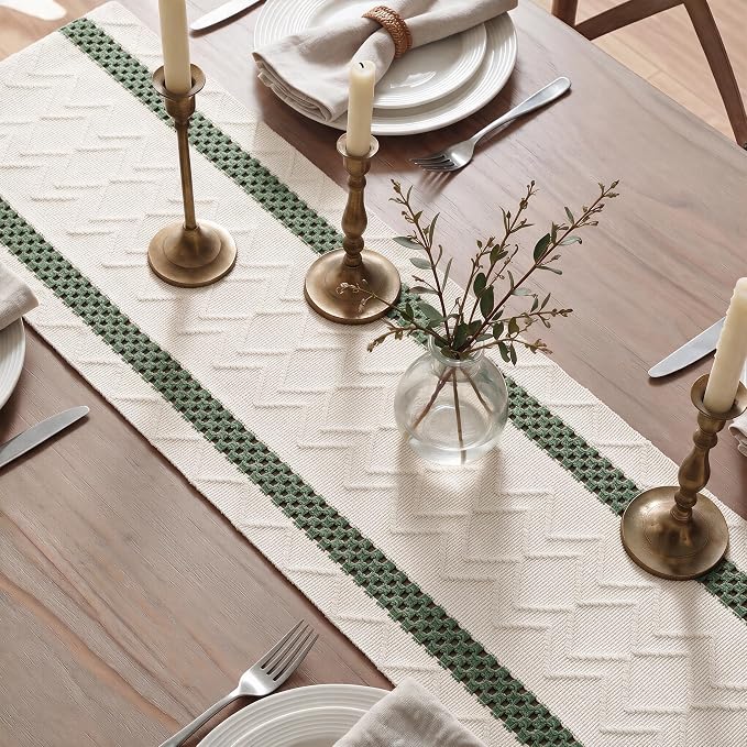 Artoid Mode Forest Green Stripe Woven Rustic Table Runner 12x72 Inch | Holiday - Image 4