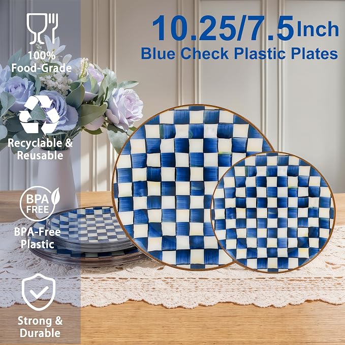 U-QE 20PCS Blue Plastic Plates for Party - Image 2
