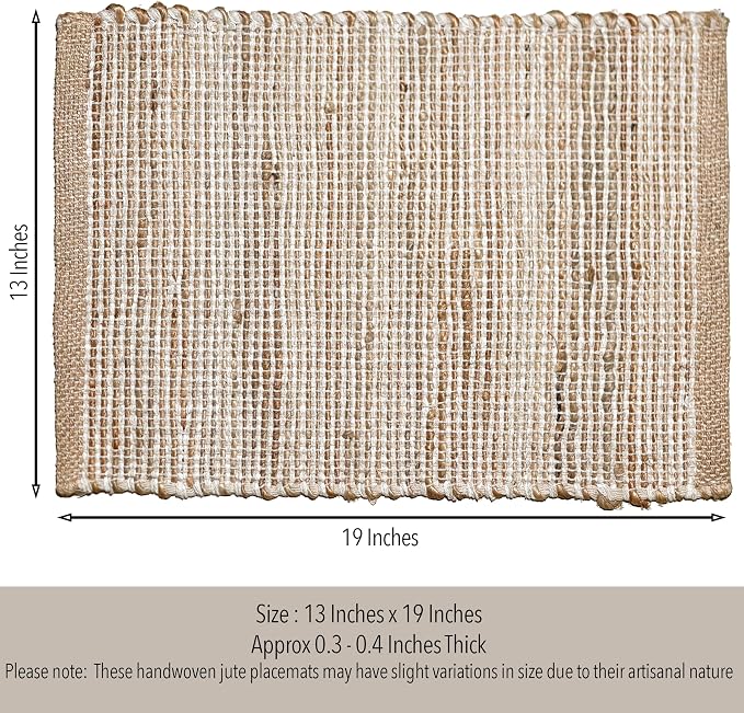 Natural Jute and Ivory Placemats, 13x19 Inch Dining Table Placemats - Image 4