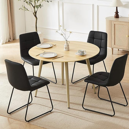 43.3 Inch Round Dining Table Set for 4, Modern Small Kitchen Coffee Set for Dining Room Kitchen Apartment (Cream Table+4 U-Shaped BlackChairs)