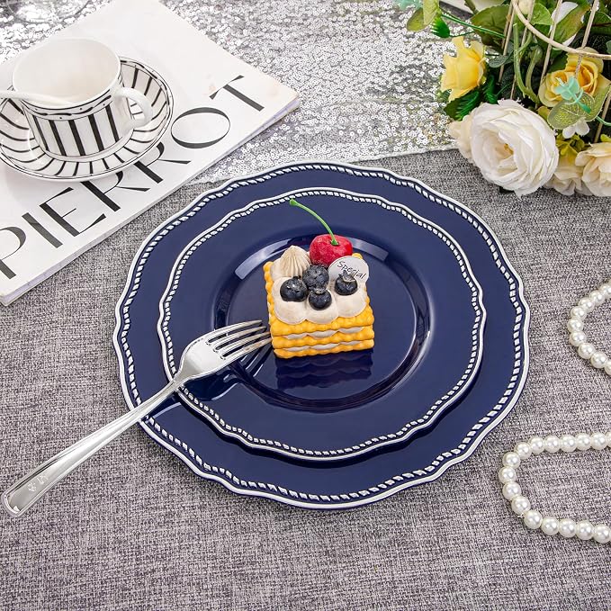 60 Pcs Blue Silver Dinner Plates - Image 4