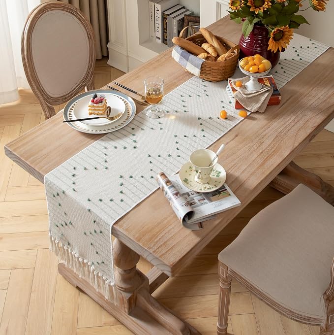 Boho Table Runner 13 x 72 Inch Long Natural Cotton Woven Runner - Image 4