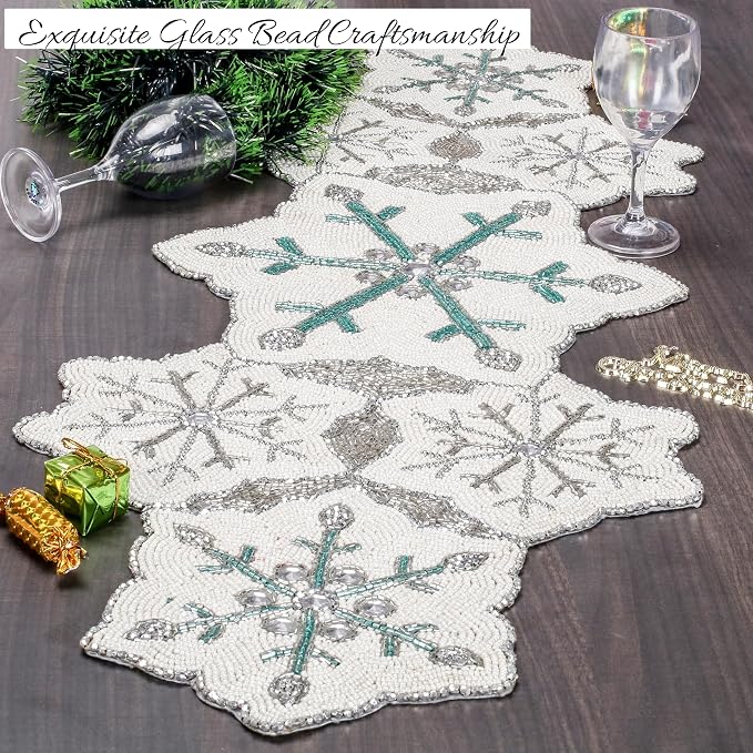 ALPHA Living HOME 36-Inch Beaded Table Runner, Glitz Decorative Runner - Image 2