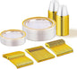 150 PCS Clear Gold Disposable Dinnerware Set for 25 Guests, Clear and Gold Plastic Plates for Party, 25 Dinner Plates, 25 Salad Plates, 25 Cups, 25 Spoons Forks Knives for Wedding and Party Supplies