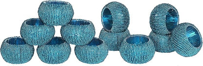 Teal Napkin Ring, Napkin Rings Set of 12, Beaded Napkin Holders, Fall Napkin Rings Bulk for Christmas Party Decoration, Dinning Table, Everyday, Family Gatherings - Set Your Table with Style - Teal