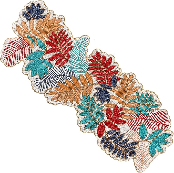 Beaded Table Runner 13x36 in, Leaf Design, Glass Beads | Hand-applied glass - Image 9