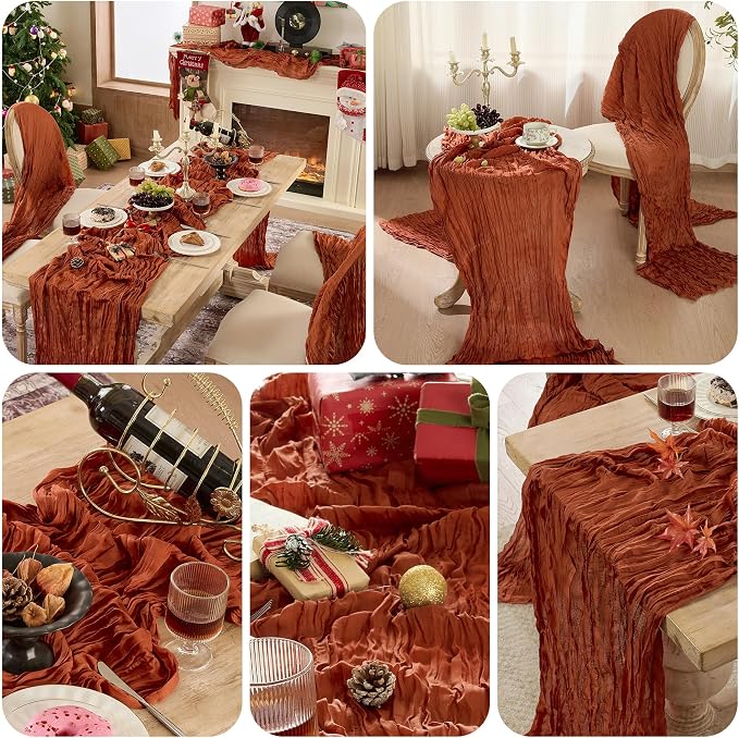 6 Pack Terracotta Cheesecloth Table Runner Boho Gauze Fall Decor | 120 Inch - Image 8