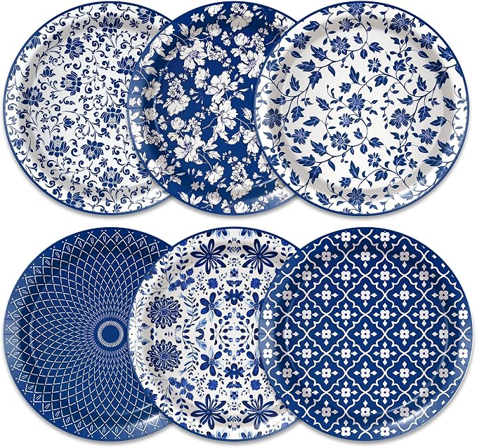 48 Pcs Blue and White Floral Party Paper Plates -7 Inch Disposable Vintage - Image 3