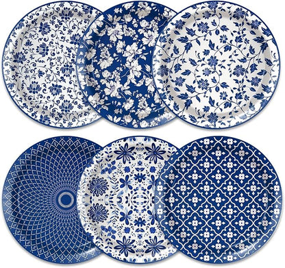 48 Pcs Blue and White Floral Party Paper Plates -7 Inch Disposable Vintage - Image 3