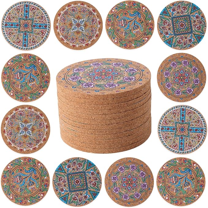 Cork Coasters for Drinks Absorbent Non Slip 12pcs 4 Inch Turkish | Coaster for by Staruby